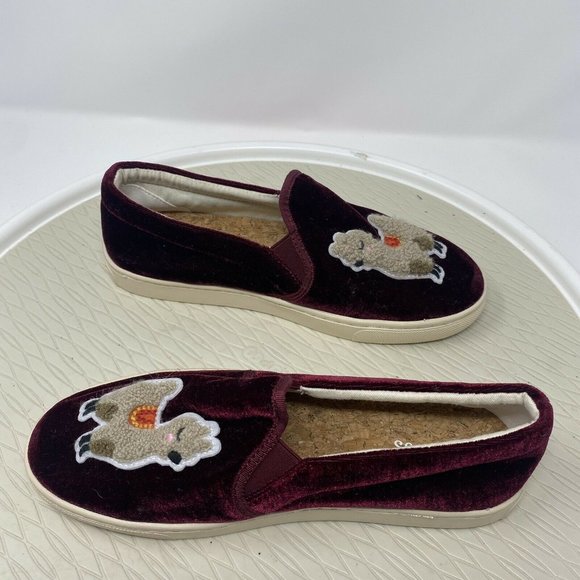 Soludos Flats Espadrilles Smoking Slippers 7.5 Burgundy Red Llama Velvet Shoes - Picture 7 of 11